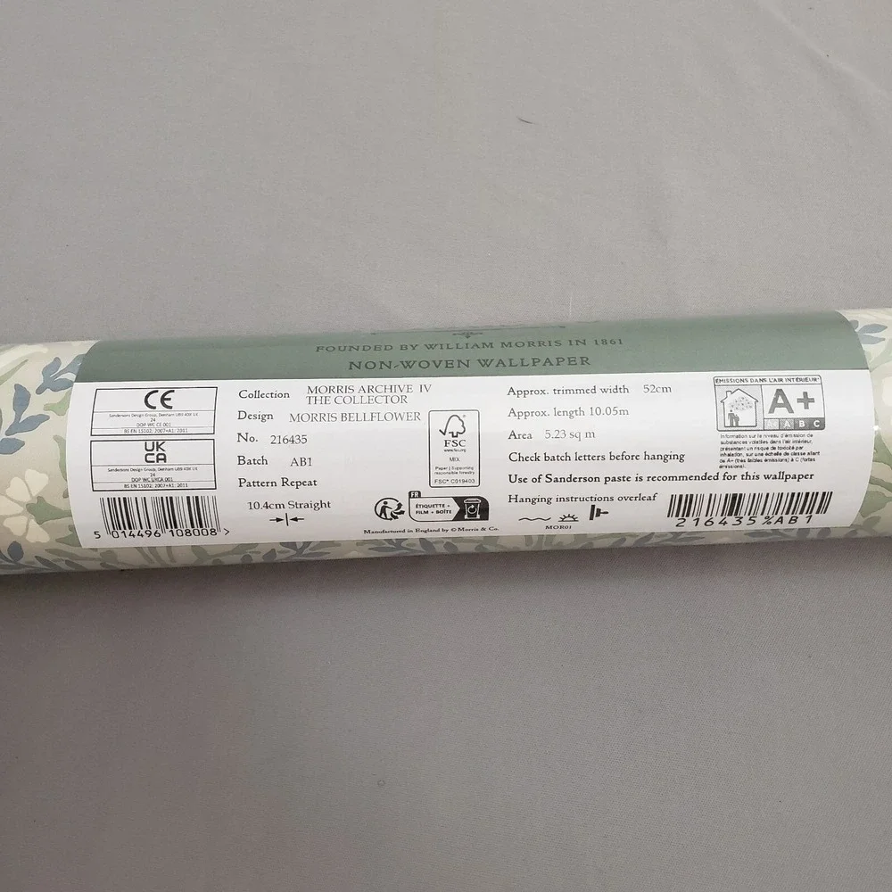 Morris & Co. Bellflower Grey / Fennel Wallpaper Double‎ Roll Unopened No.216435